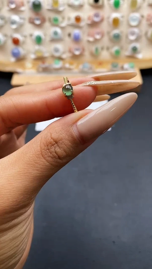 银S925镶嵌戒指翡翠缅甸天然A货翡翠1 2-1