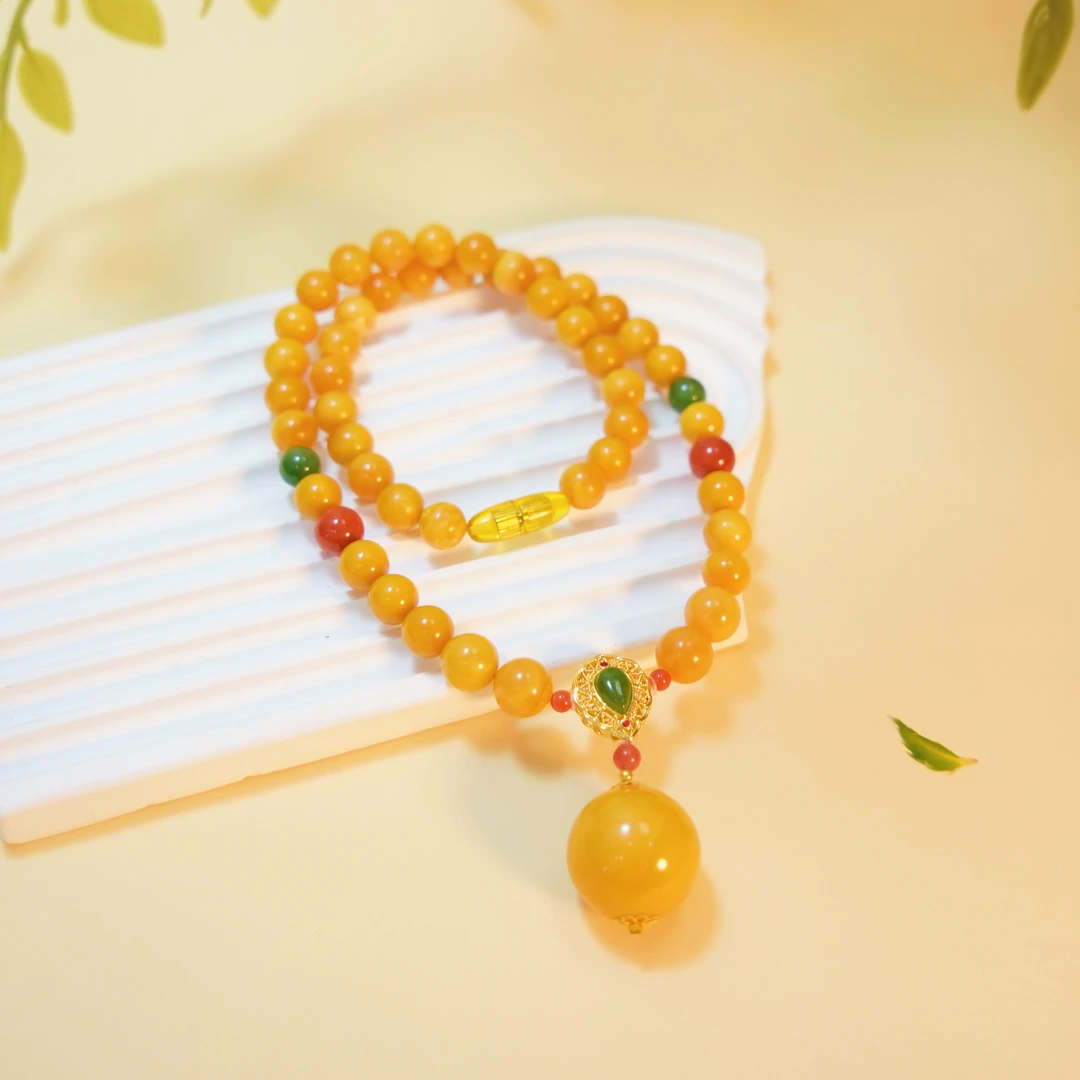 琥珀蜜蜡18k圆珠吊坠A01152 多样性发一