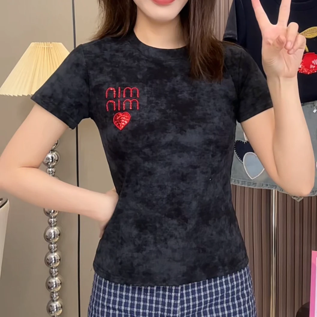 【拱桥爱心min】2025新款时尚圆领休闲简约百搭印花夏季短袖T恤女款