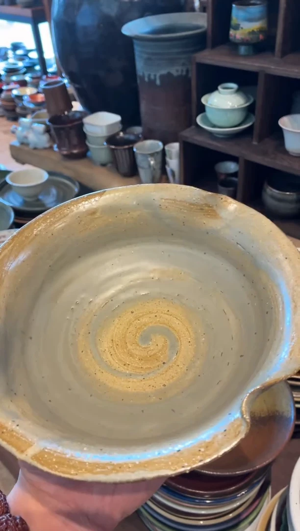 瓷片喝***子41，套内黄手工荷口盘