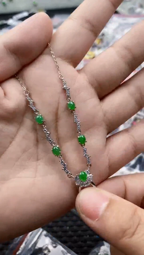 翡翠戒指银S925镶嵌7777---10