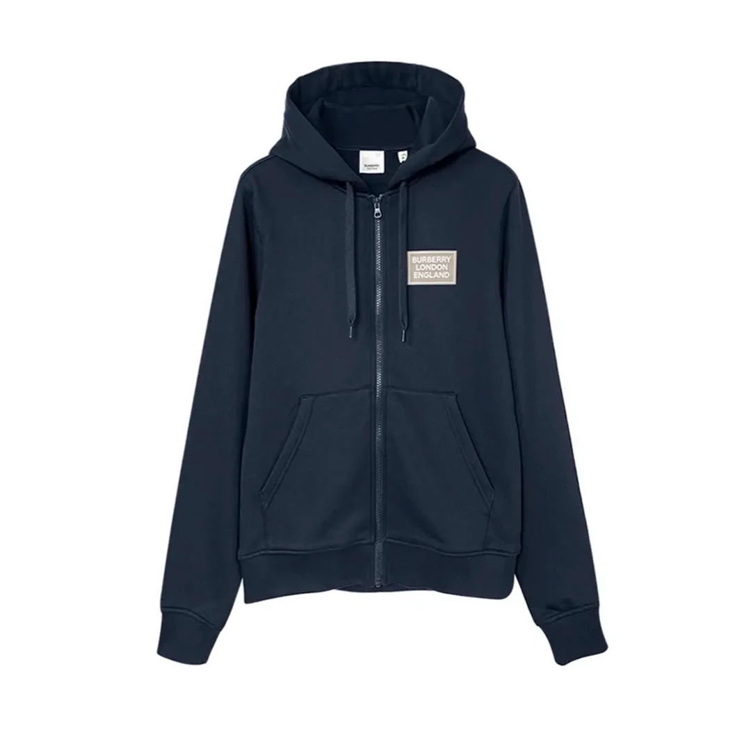 【法国直邮】Burberry博柏利字母印花连帽拉链长袖卫衣女款深蓝色