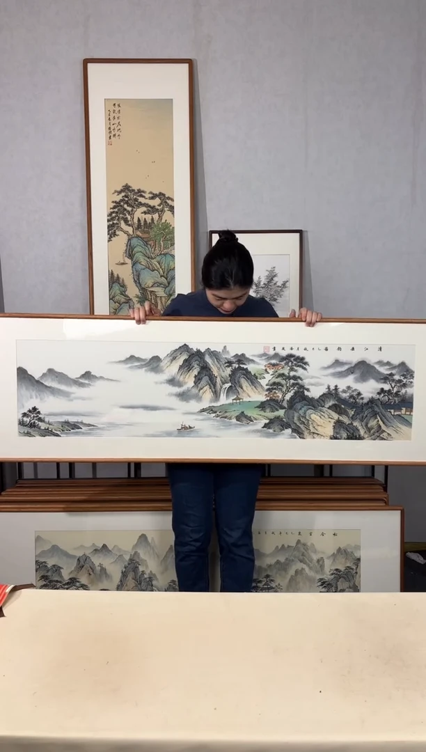 国画手绘*清江锤钓图*52*172cm带框发货