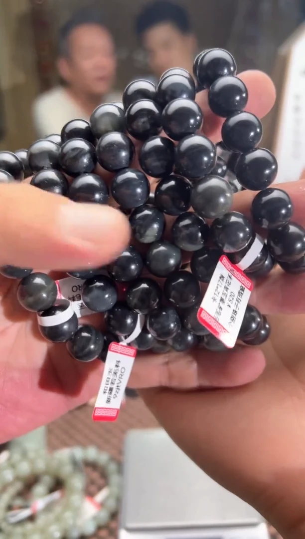 手串未镶嵌和田玉若羌料毛毛矿墨玉青花手串卡12