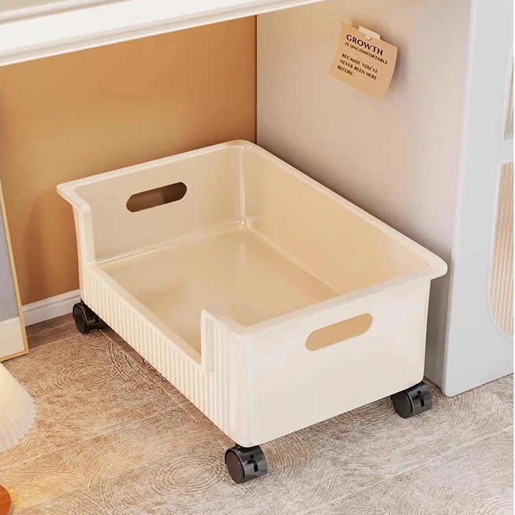 桌下书本收纳箱教室书包架滑轮可移动书箱学生桌面放书收纳盒书架