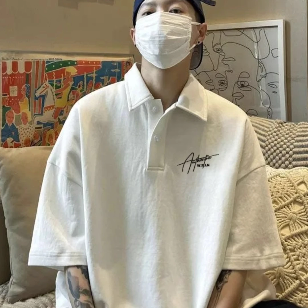 重磅纯棉短袖T恤男加大码300斤潮流宽松百搭夏季新款翻领印花上衣