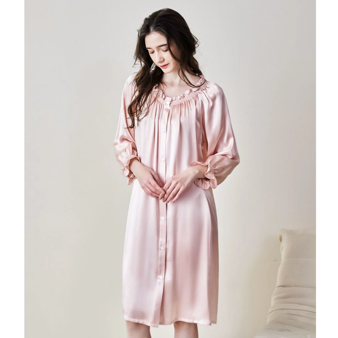 19姆米重磅真丝娃娃裙女款100%桑蚕丝可外穿一字肩睡裙宽松家居服