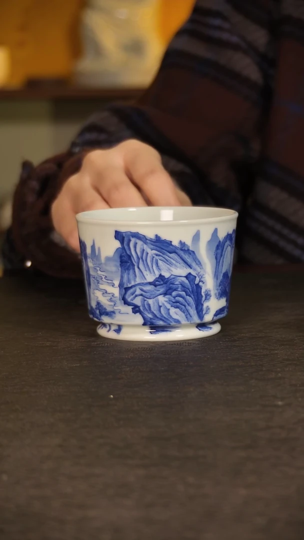红丰窑青花山水融天杯