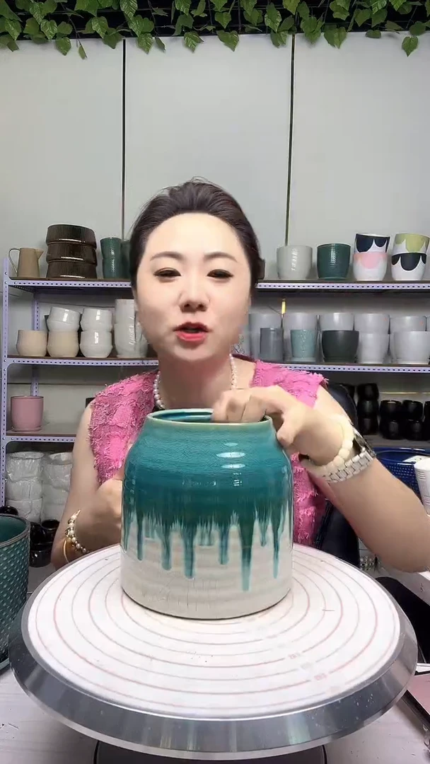 陶瓷花盆自带水孔宽高14-14.5