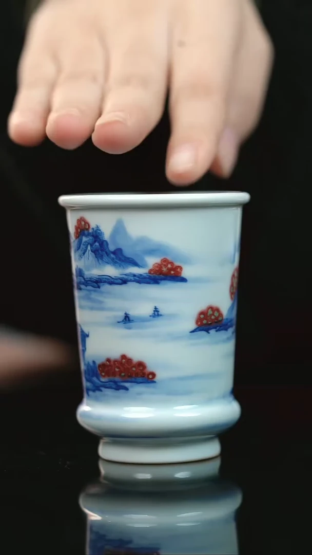 景德镇手绘斗彩竹节杯