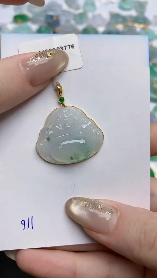 【闪购商品】翡翠颈饰18K金镶嵌天然缅甸翡翠A货