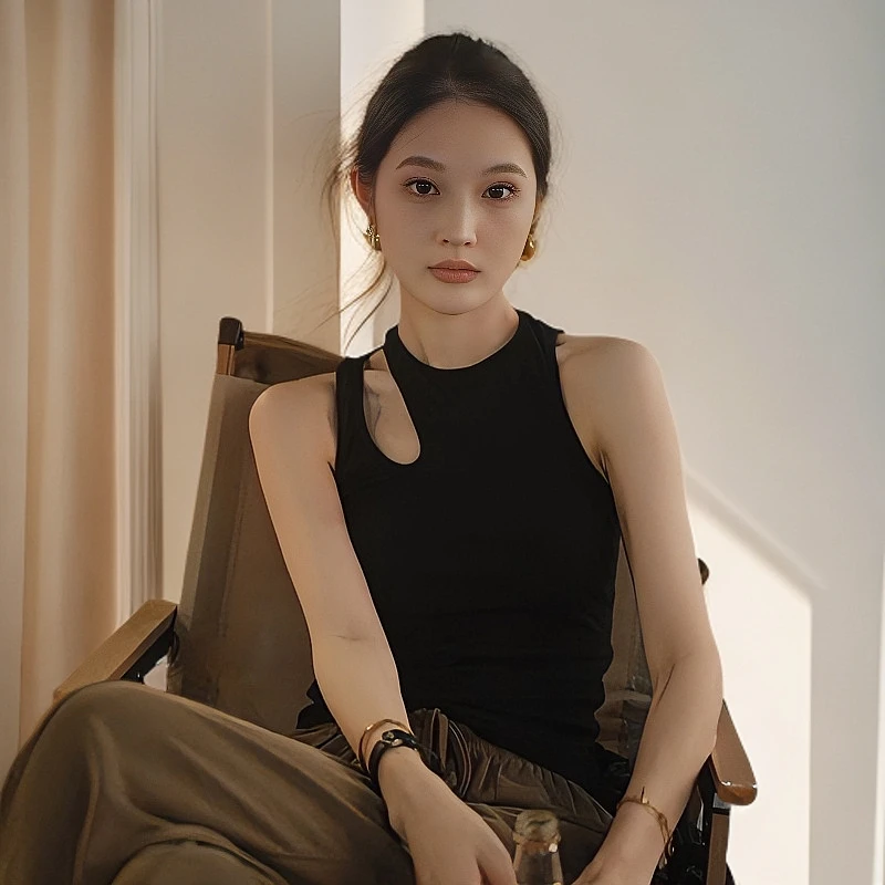 辣妹风性感镂空针织吊带背心女外穿修身显瘦内搭打底黑色泰式上衣