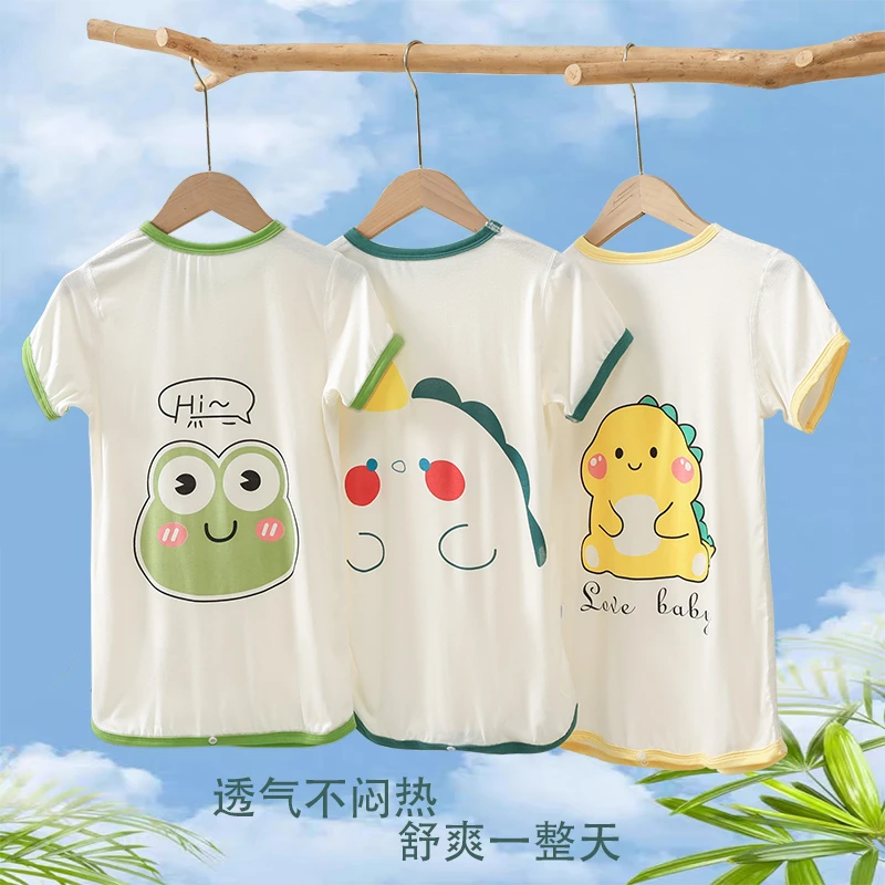 L儿童夏季莫代尔爬服空调服透气吸汗男女宝同款卡通图案