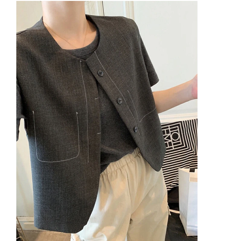 春夏季新款西装马夹韩系休闲明线无袖坎肩