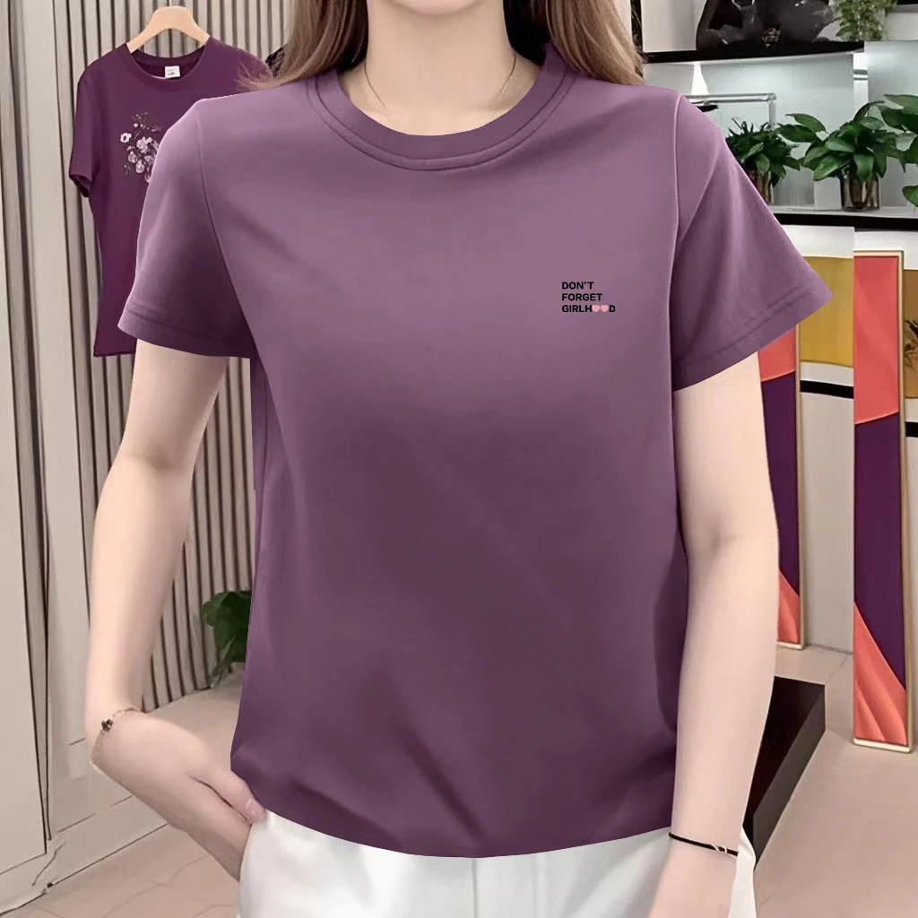 时尚休闲2025新款夏季百搭显瘦短袖t恤女士宽松大码圆领印花上衣