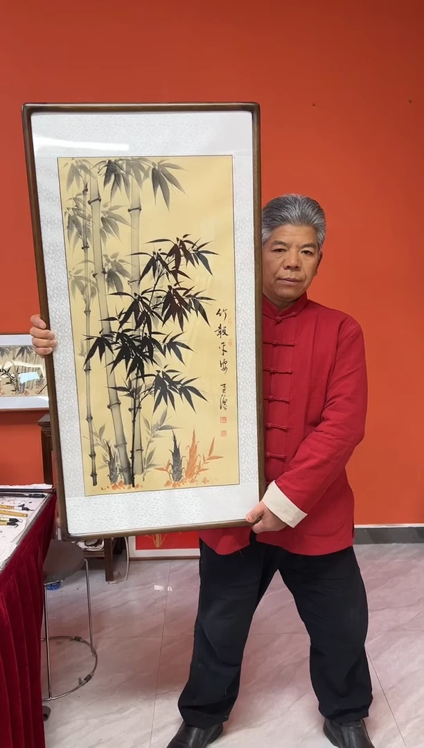 书法张富民手绘作品/竖幅 竹报平安//50*100古宣