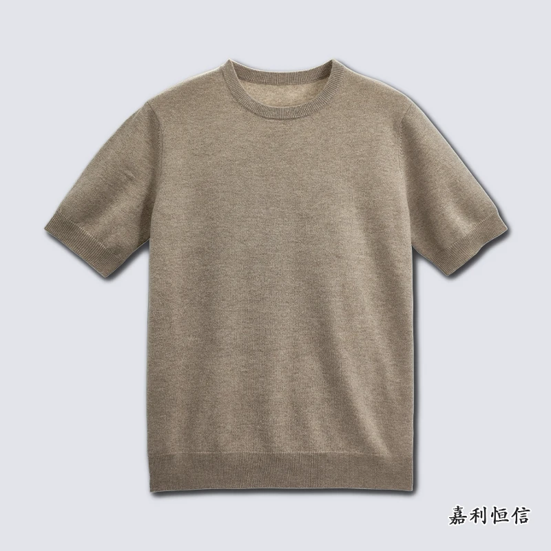 【匠心工艺】经典百搭柔软舒适男式纯山羊绒圆领半袖套衫