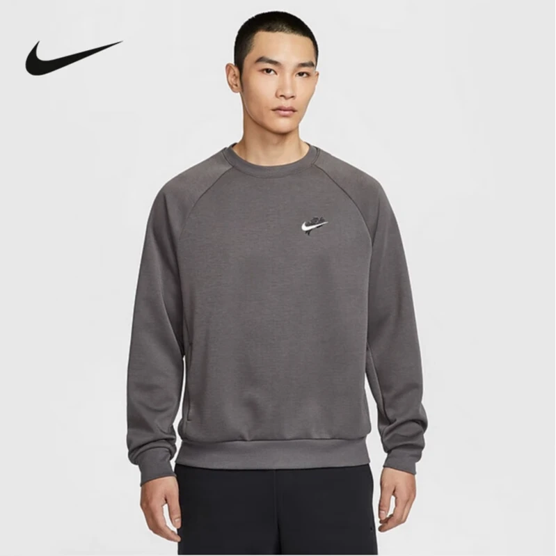 NIKE耐克新款男子中性灰DRI-FIT针织无帽圆领长袖卫衣 HV8215-261