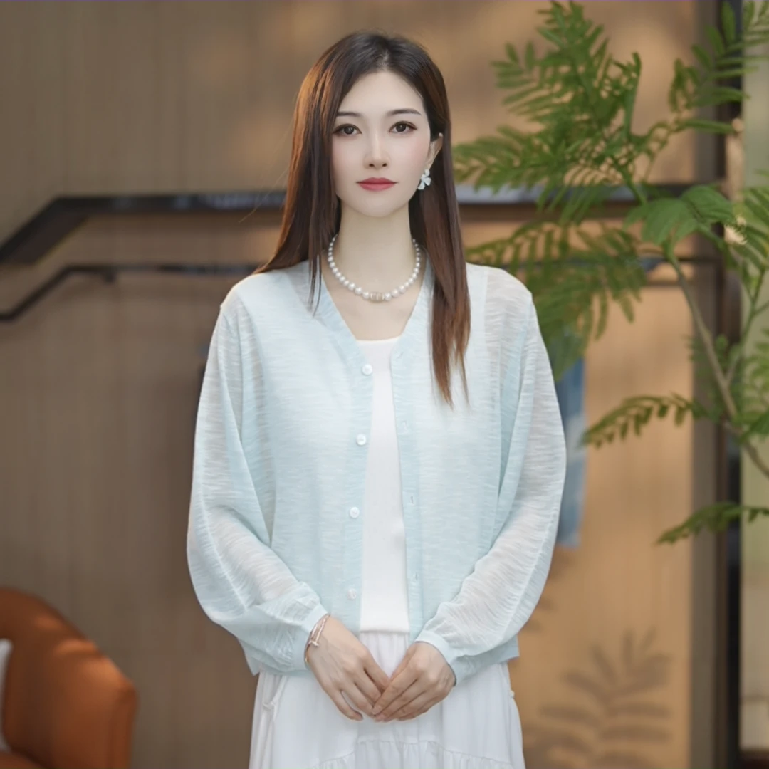 风过身凉~轻薄款防晒衣空调衫夏季百搭宽松显瘦V领开衫女7643