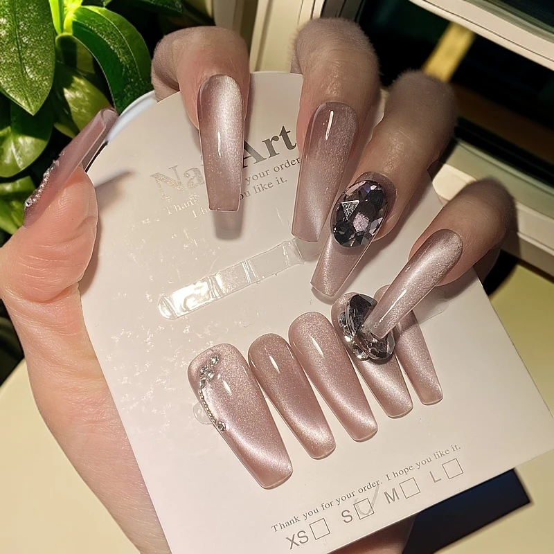 【紫色猫眼】13号细狗长梯手工穿戴甲轻奢高端美甲贴片