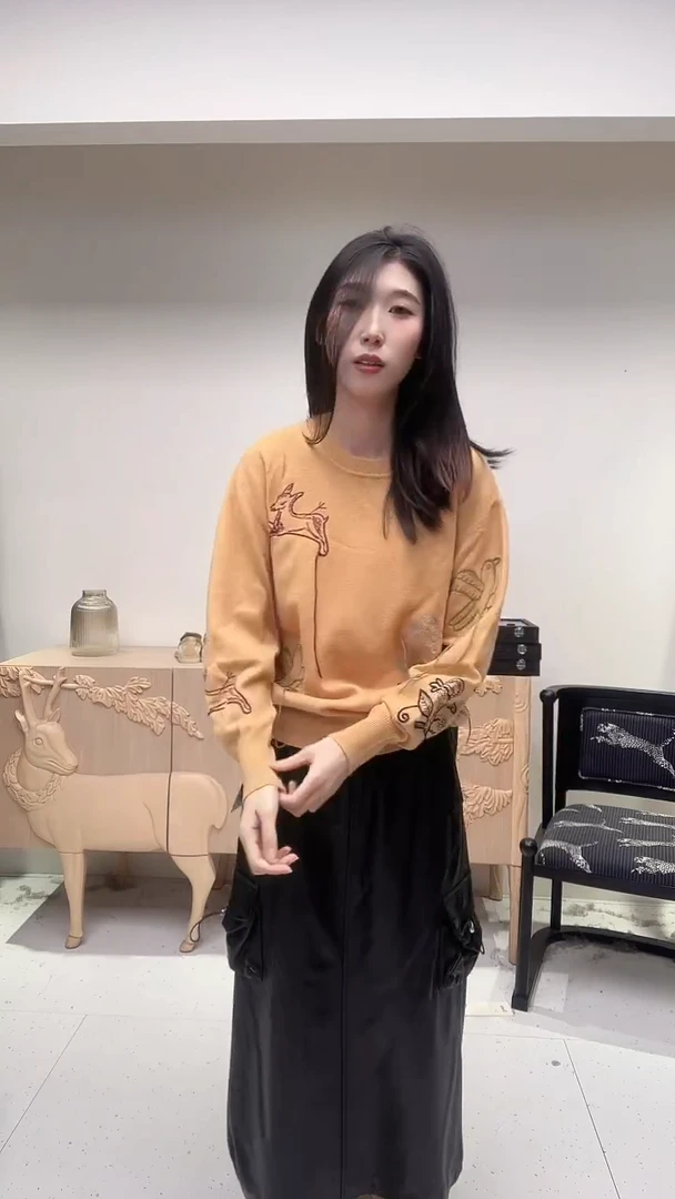 姜黄色公务刺绣羊毛上衣