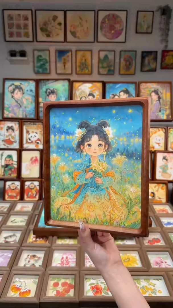 国画百合萤火虫女孩 手绘国画10