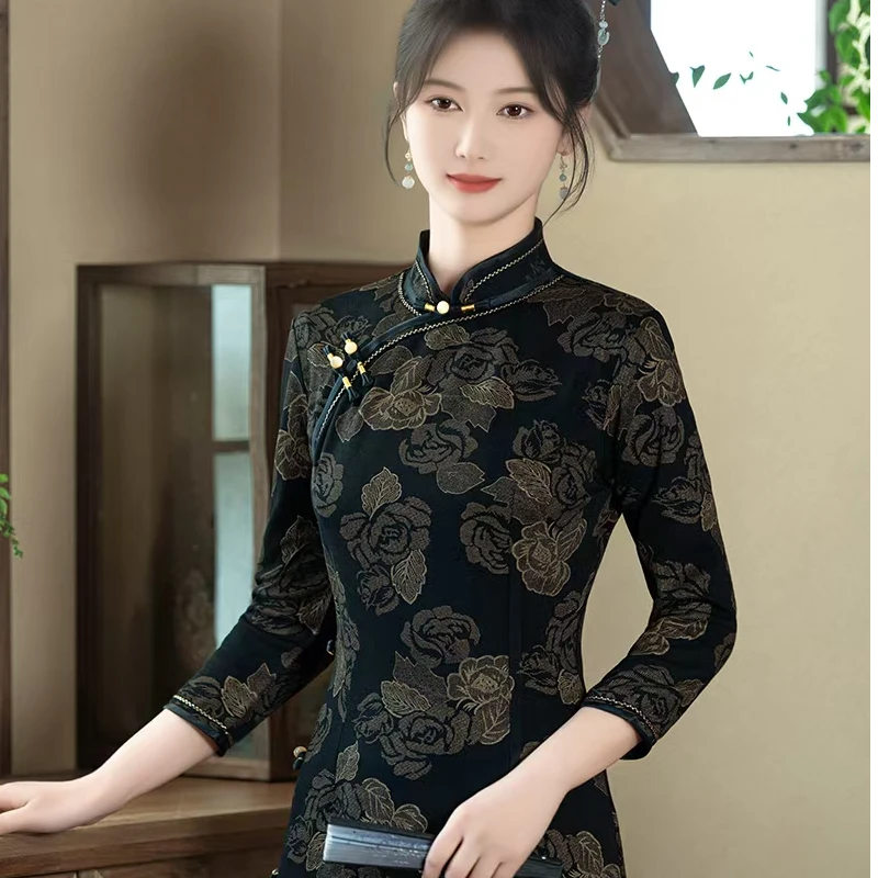 中袖高档2025旗袍春秋款新款改良日常中式显瘦复古气质连衣裙经典