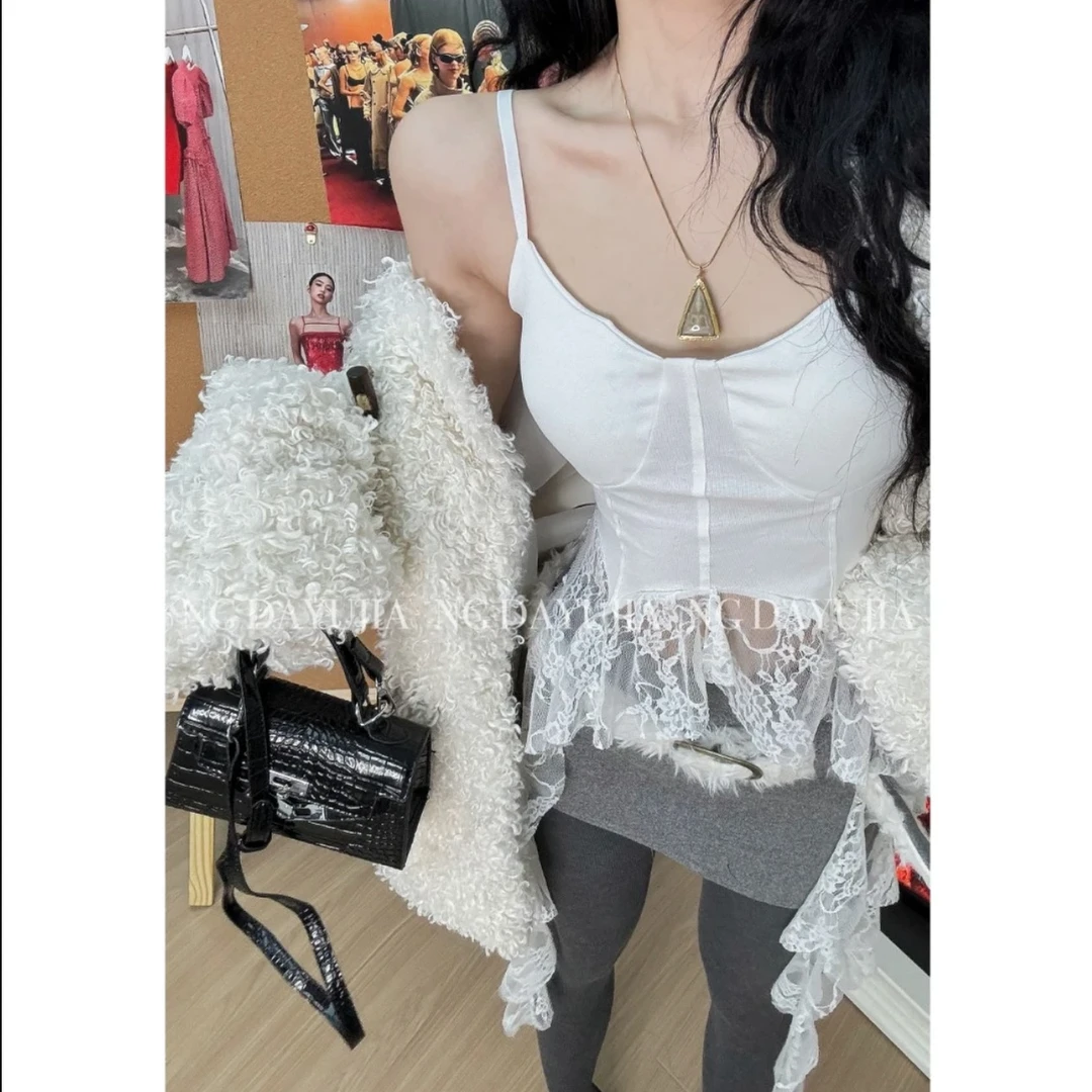 通勤吊带背心内搭短款打底美背夏季显瘦白色百搭辣妹蕾丝纯欲