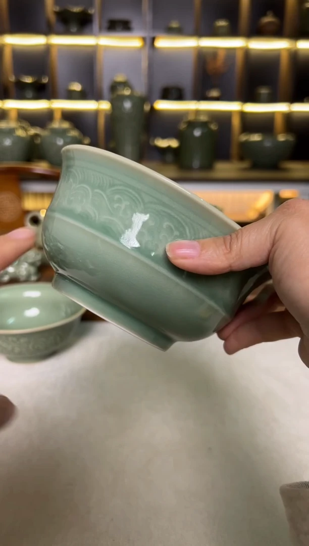 陶瓷耀州窑青釉5.5寸海浪碗正品一只