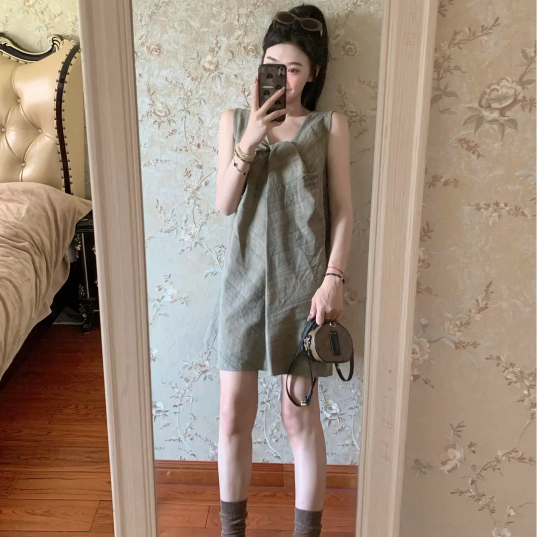 法式复古纹理扭结连衣裙女2025夏季原创新款背心裙独特超好看裙子