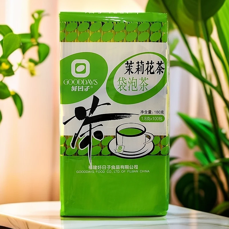 好日子 茉莉花茶袋泡茶100小袋双层防水带线带日期 酒店旅行茶包