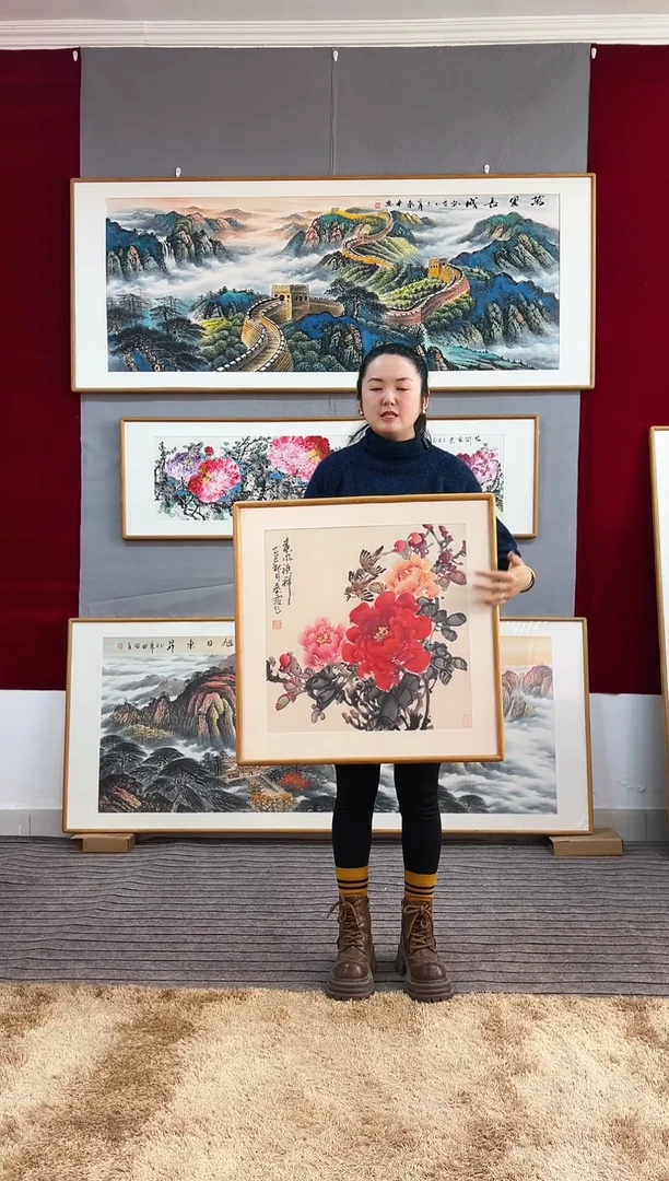 国画手绘牡丹62*62尺寸