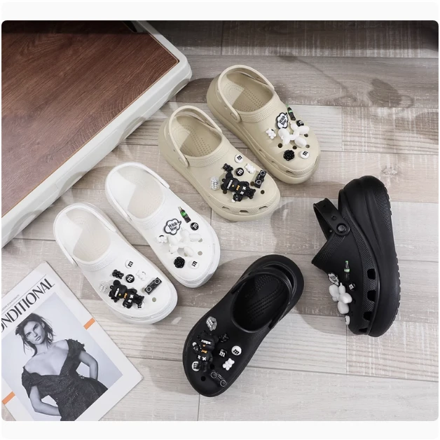 网红泡芙洞洞鞋女夏季防滑防臭轻便软厚底增高包头沙滩时尚凉拖鞋