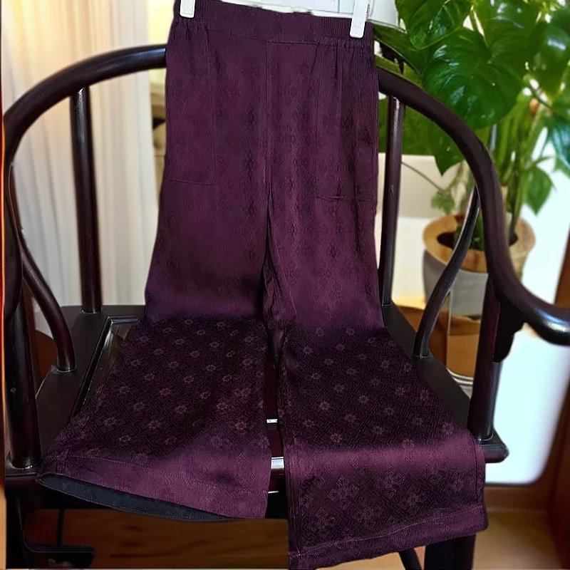 【有钱花】桑蚕丝双面穿提花角萝老料香云纱高腰直筒裤子212