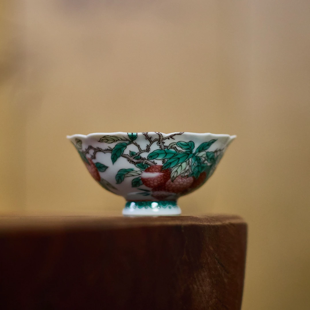 古阅和风·古彩荔枝斗笠杯景德镇陶瓷手工手绘