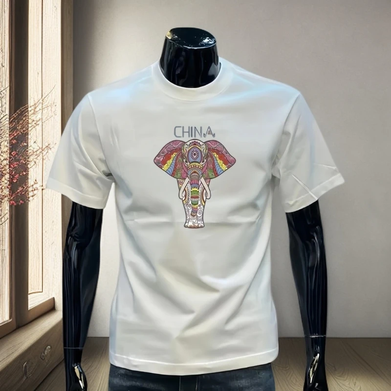 追属夏季五彩象印花短袖T恤男女款潮牌圆领上衣时尚轻奢休闲半袖