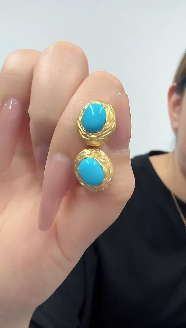 银S925镶嵌绿松石耳饰13