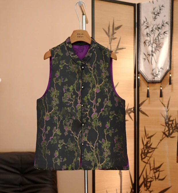 【飞花令】新款新中式国风提花改良唐装马甲立领盘扣休闲坎肩女