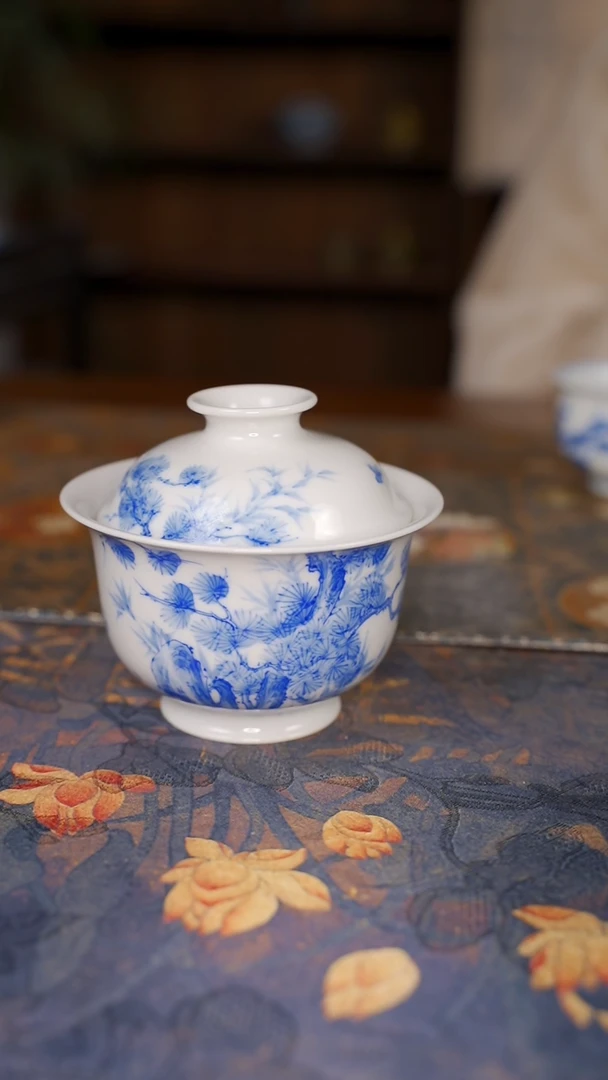 【闪购商品】杯丐版韵野松竹梅盖碗