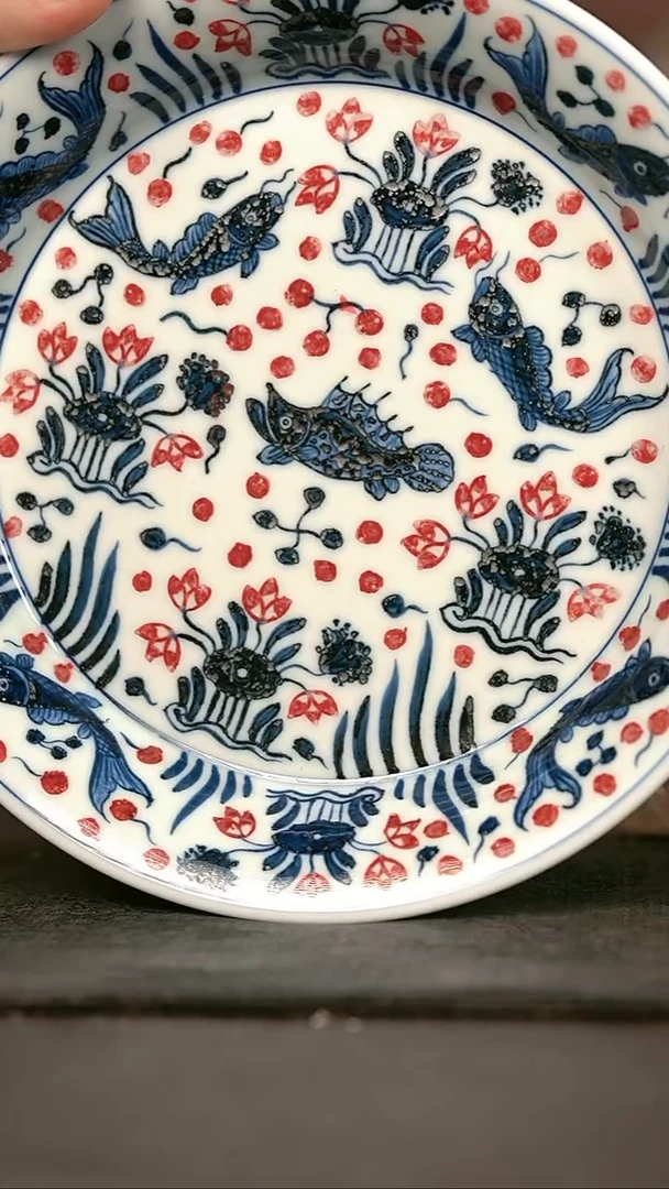 手绘手绘高温现代瓷  气   鱼藻壶承17.5cm