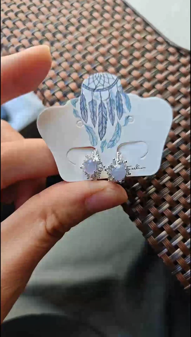 【闪购商品】翡翠耳饰银S925镶嵌翡翠耳饰S925银镶嵌