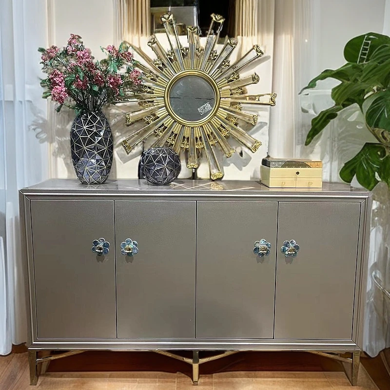 山茶花美式轻奢客厅玄关柜简约餐边柜四门香槟色鞋柜收纳柜