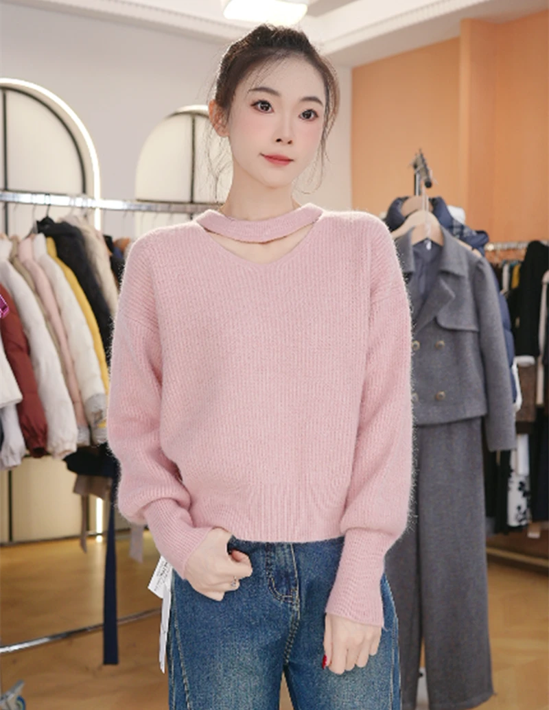 设计感小心机加厚针织毛衣新款宽松显瘦百搭套头打底毛衣