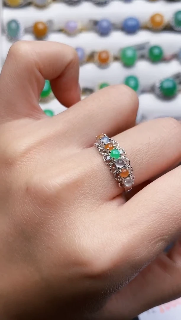 银S925镶嵌戒指翡翠0678