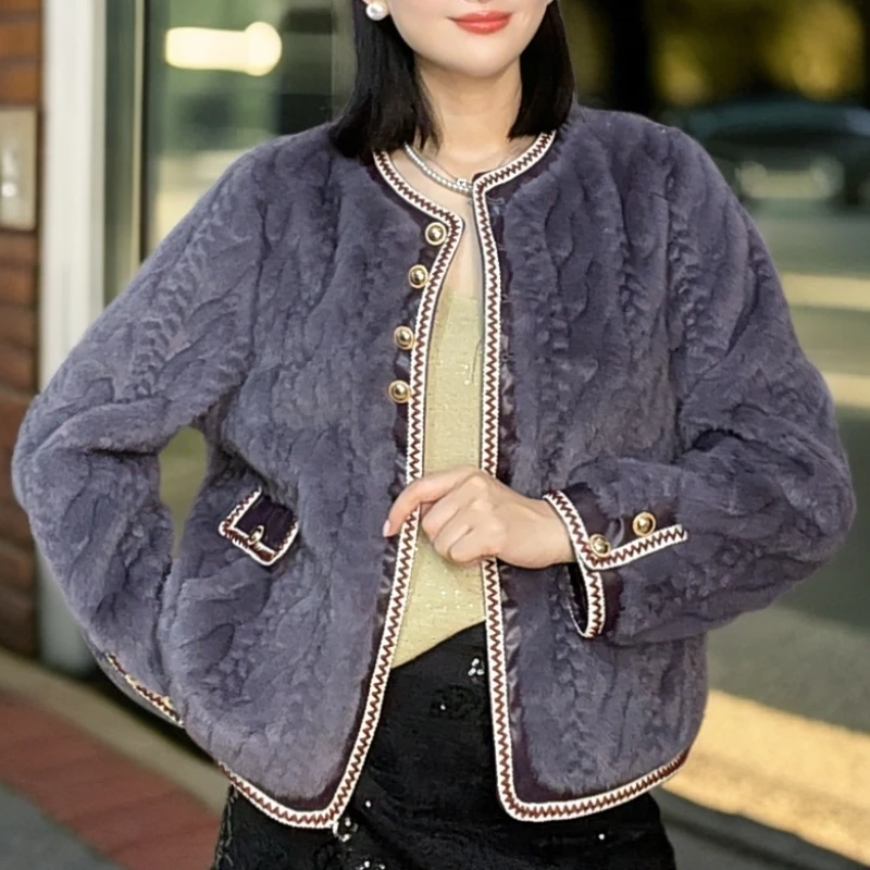 【淼姐专属】}2025设计师款法式轻奢貂绒小香风包边外套气质百搭