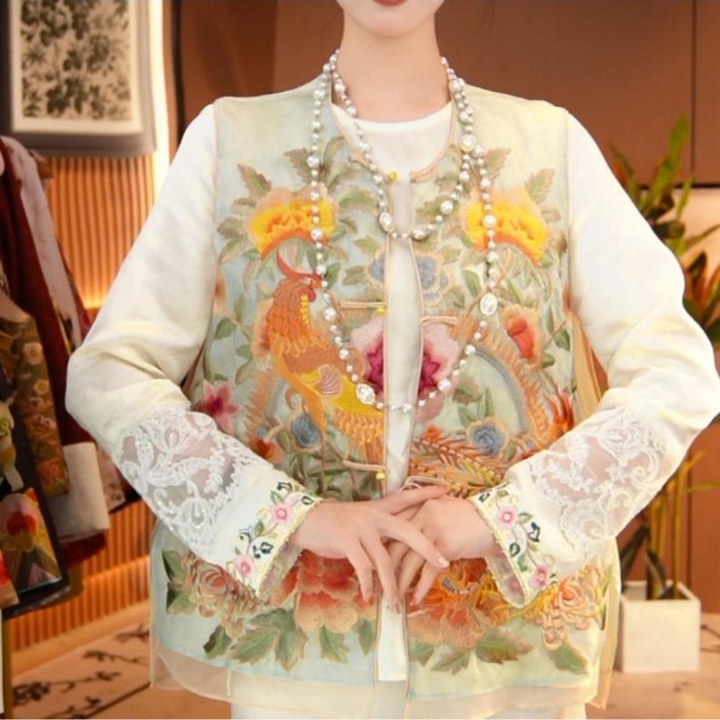 凤鸣朝阳/新中式春季新款重工织锦刺绣马甲2025A7033-美垚