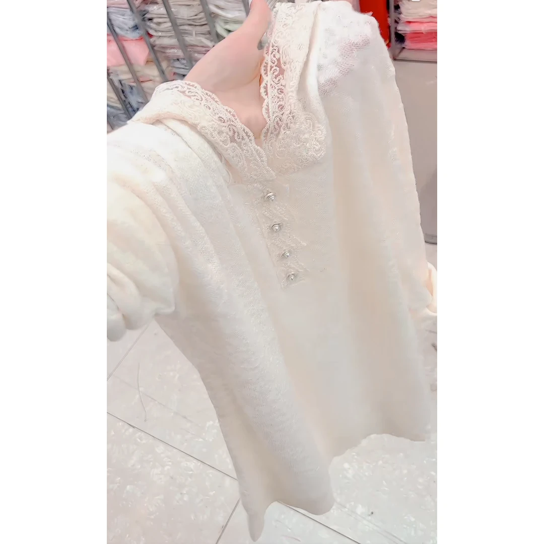 法式慵懒风连帽长袖蕾丝衫上衣女秋季内搭高级感宽松叠穿打底衫潮