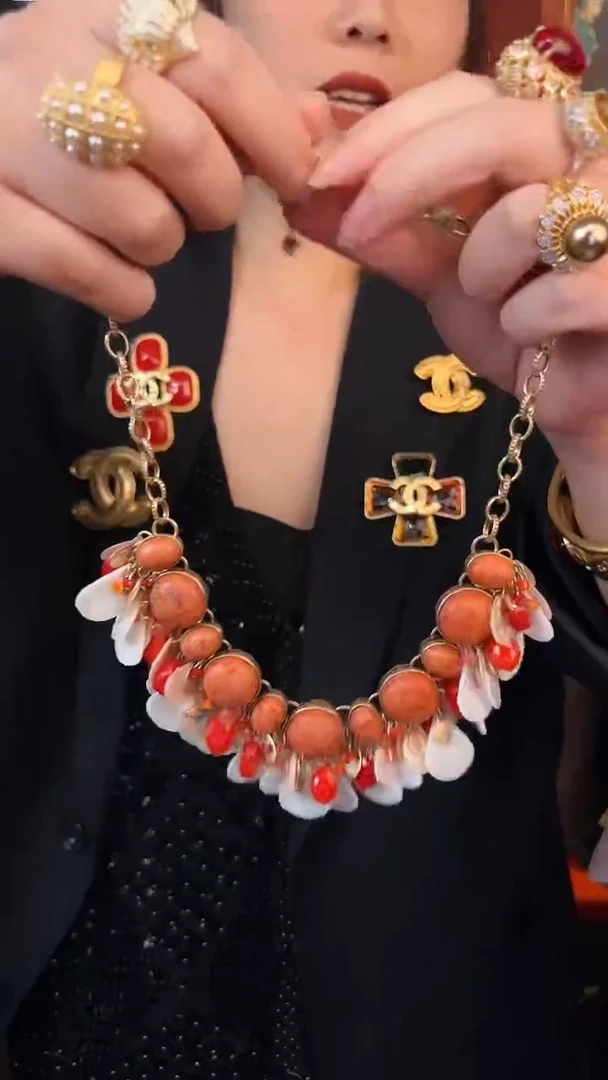 合金无合金无复古重工橘色大自然贝贝项链