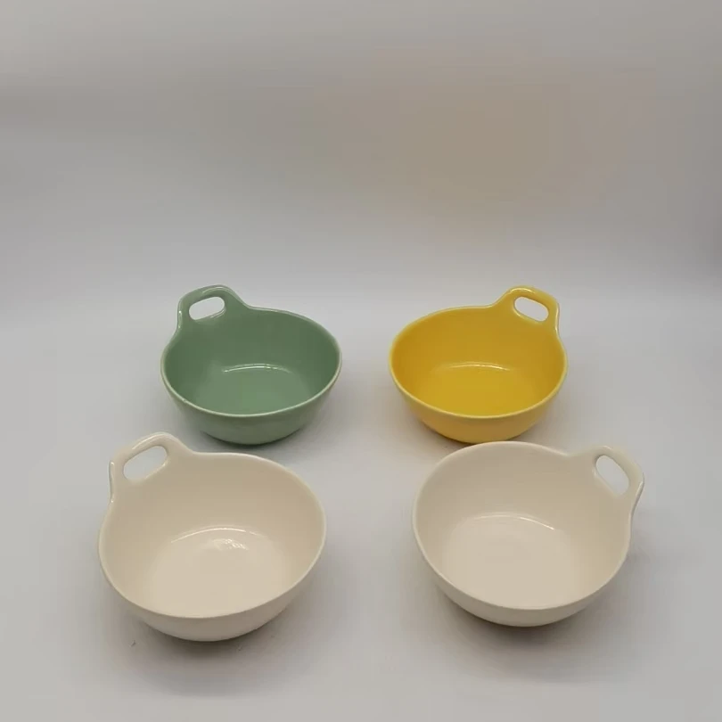 5897 带耳小碗4个（微瑕，颜色默认，口径11.5，高4.5）陶瓷餐具B100