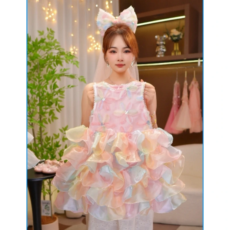 [MH 美画1]女童202509夏季高端定制云朵边蓬蓬裙绣花薄款公主裙
